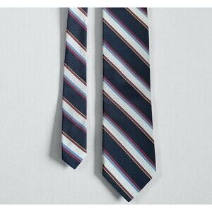 VTG Neiman Marcus Silk Tie Three Thread English Twills Stripe Cigar Brown Silver